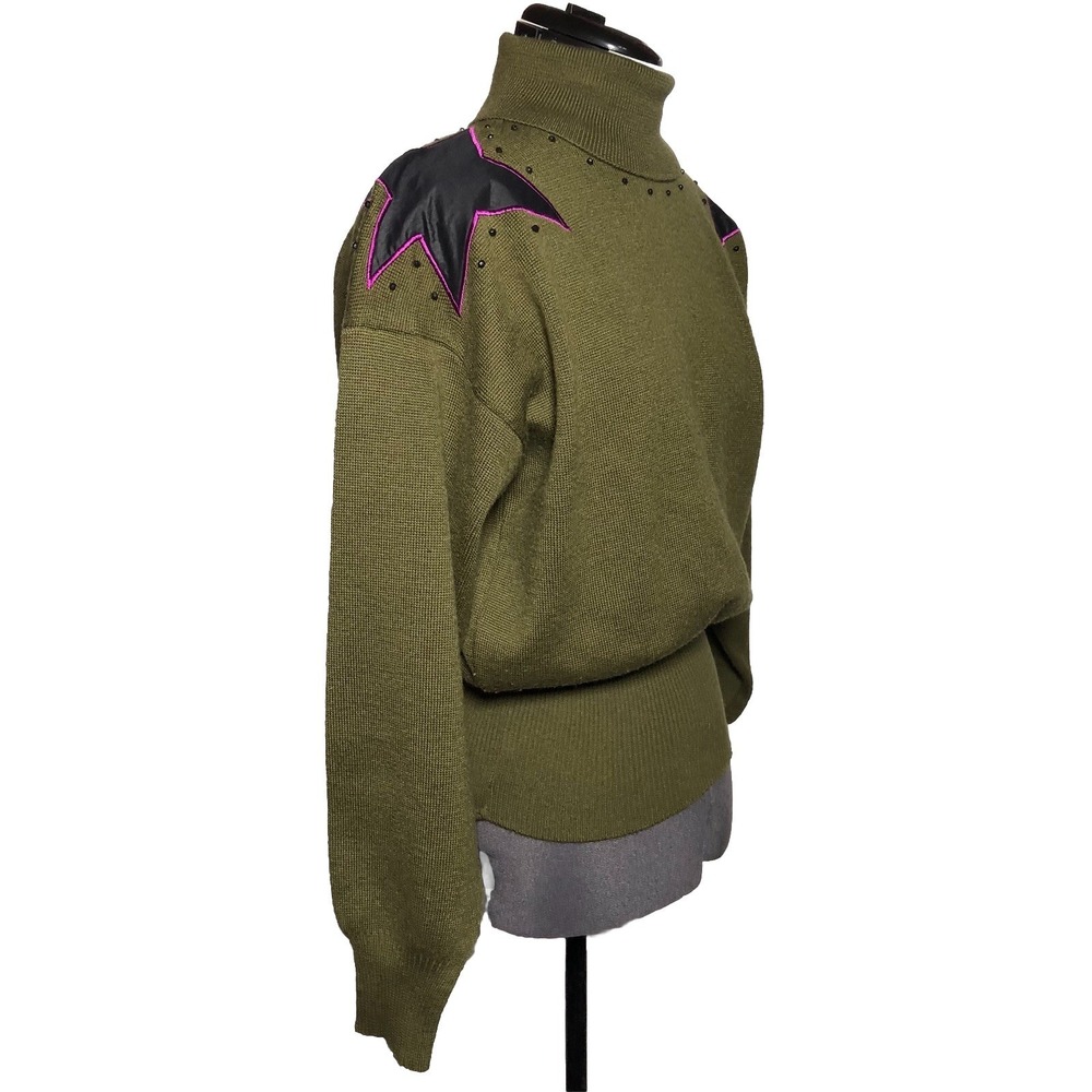 Vtg‎ 80s Funky Statement Sweater Meister Star Shoulder Turtleneck Novelty M B42